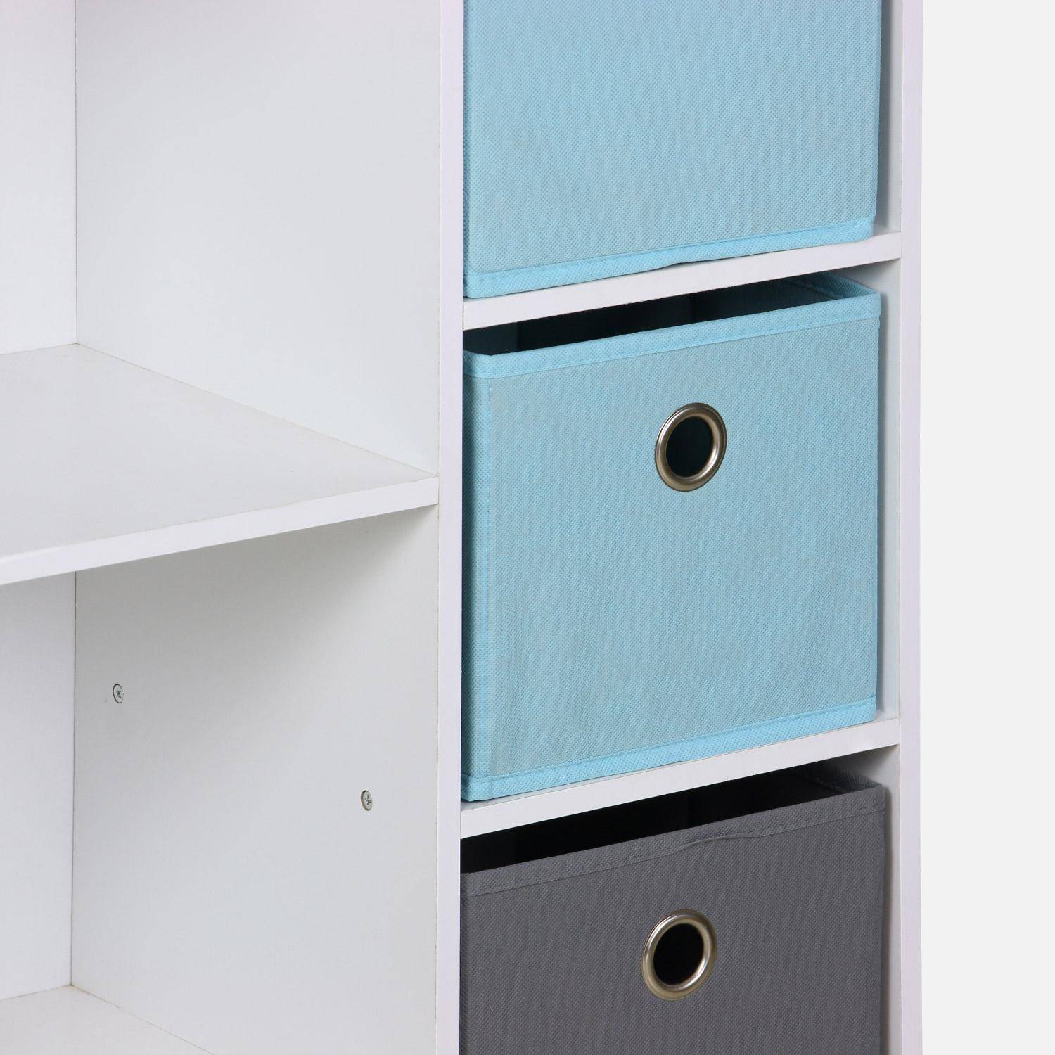 Mueble de almacenaje para niño, blanco - Camilo - con 7 compartimentos y 4 cestas grises y azules,sweeek,Photo5