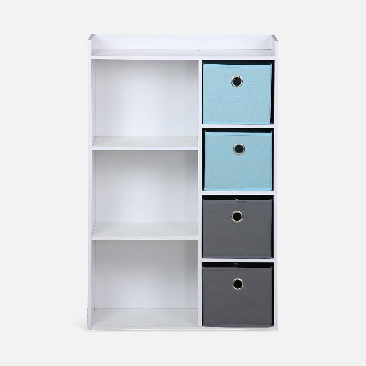 Mueble de almacenaje para niño, blanco - Camilo - con 7 compartimentos y 4 cestas grises y azules,sweeek,Photo4