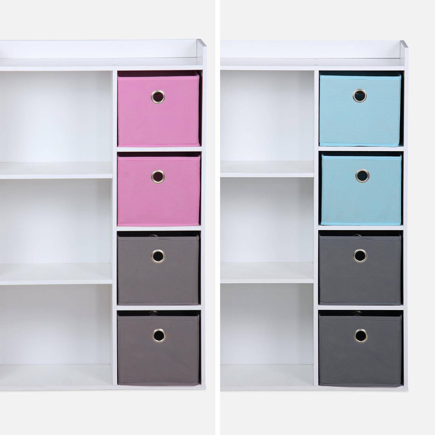 Mueble de almacenaje para niño, blanco - Camilo - con 7 compartimentos y 4 cestas grises y azules,sweeek,Photo6