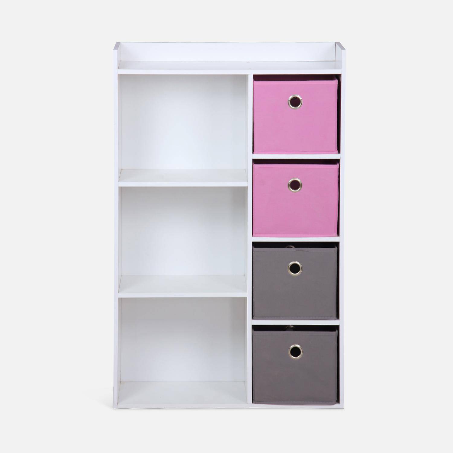 Storage unit for kids, white - Camille - with 7 compartments and 4 baskets in grey and pink Photo4