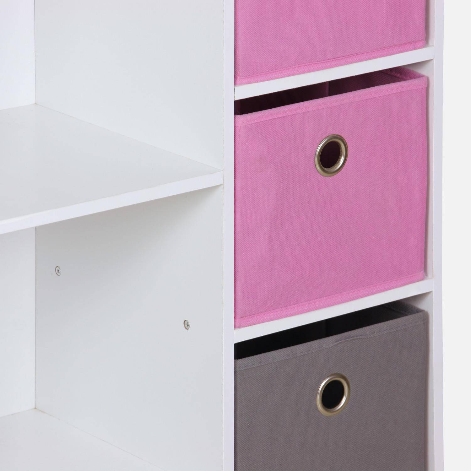 Mueble de almacenaje para niño, blanco - Camilo - con 7 compartimentos y 4 cestas grises y rosas,sweeek,Photo5