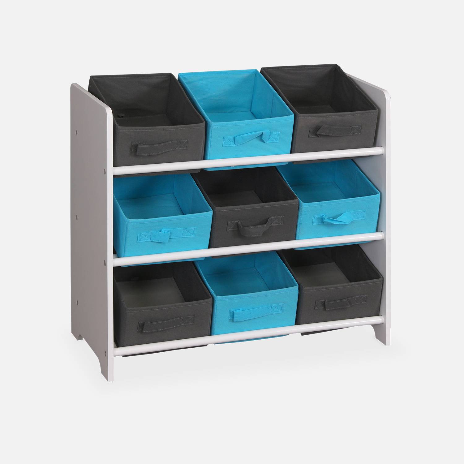 Storage combination with 9 boxes for kids toy, Grey and Blue | sweeek