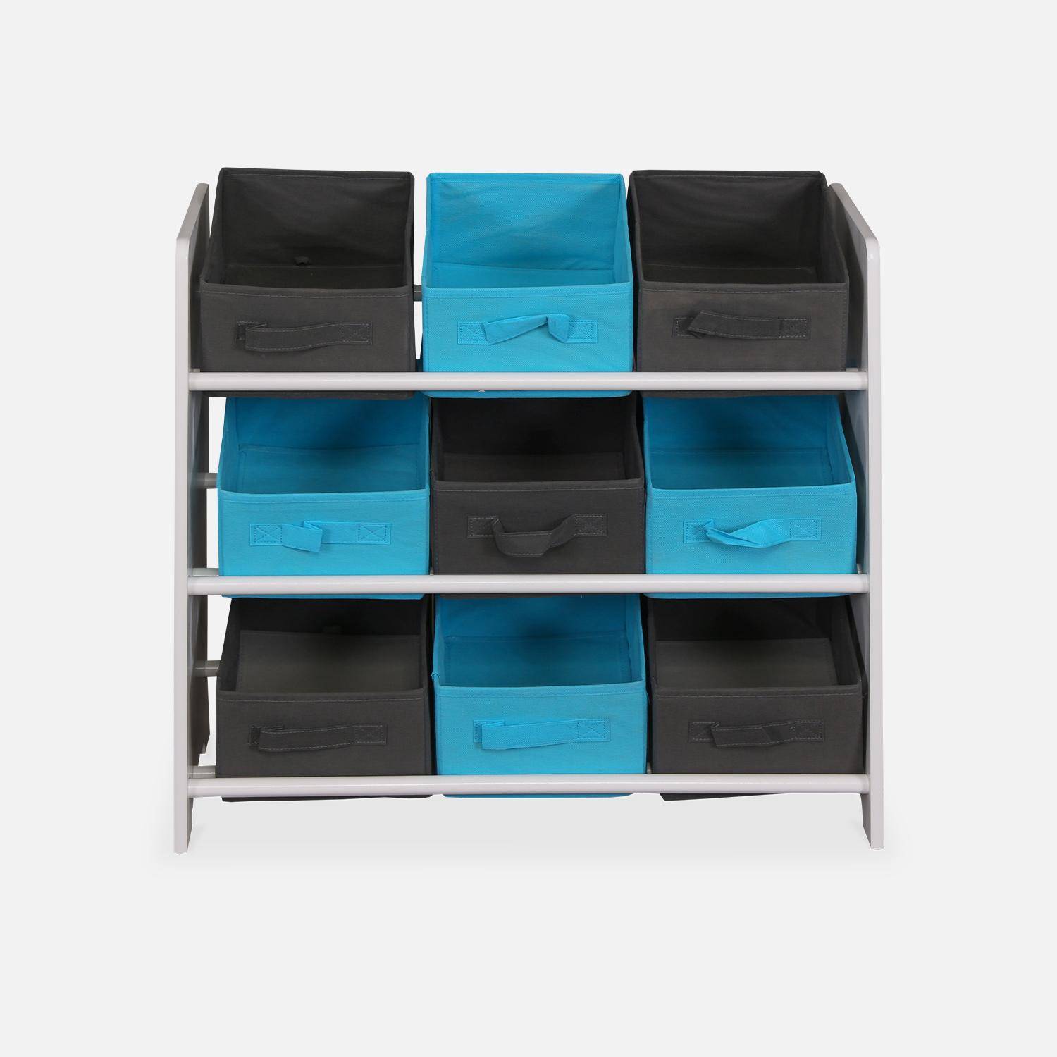 Storage combination with 9 boxes for kids toy, 65x30x59.5cm - Camille - Grey and Blue Photo4
