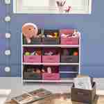 Mueble de almacenaje para niño, blanco - Camilo - con 3 estantes y 9 cestas grises y rosas Photo1