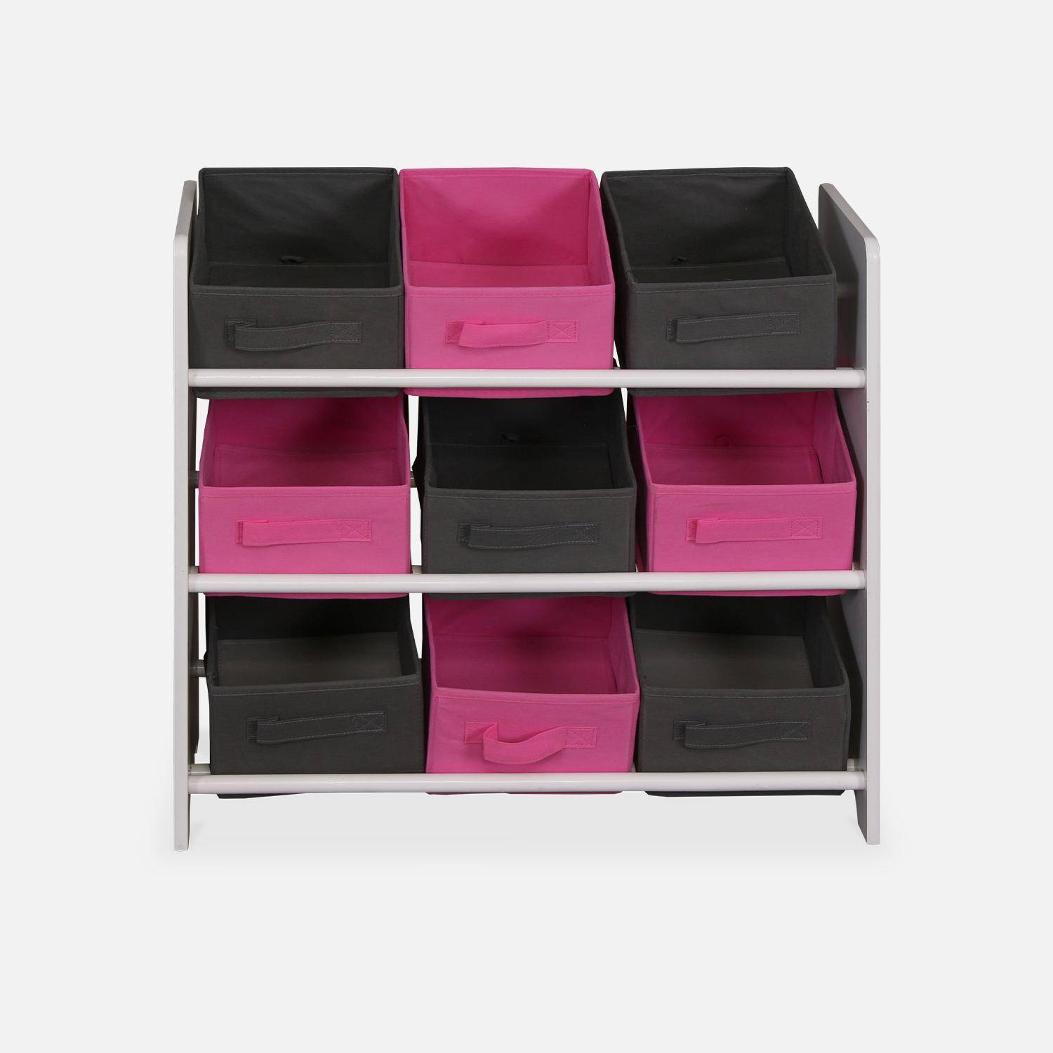 Mueble de almacenaje para niño, blanco - Camilo - con 3 estantes y 9 cestas grises y rosas Photo4