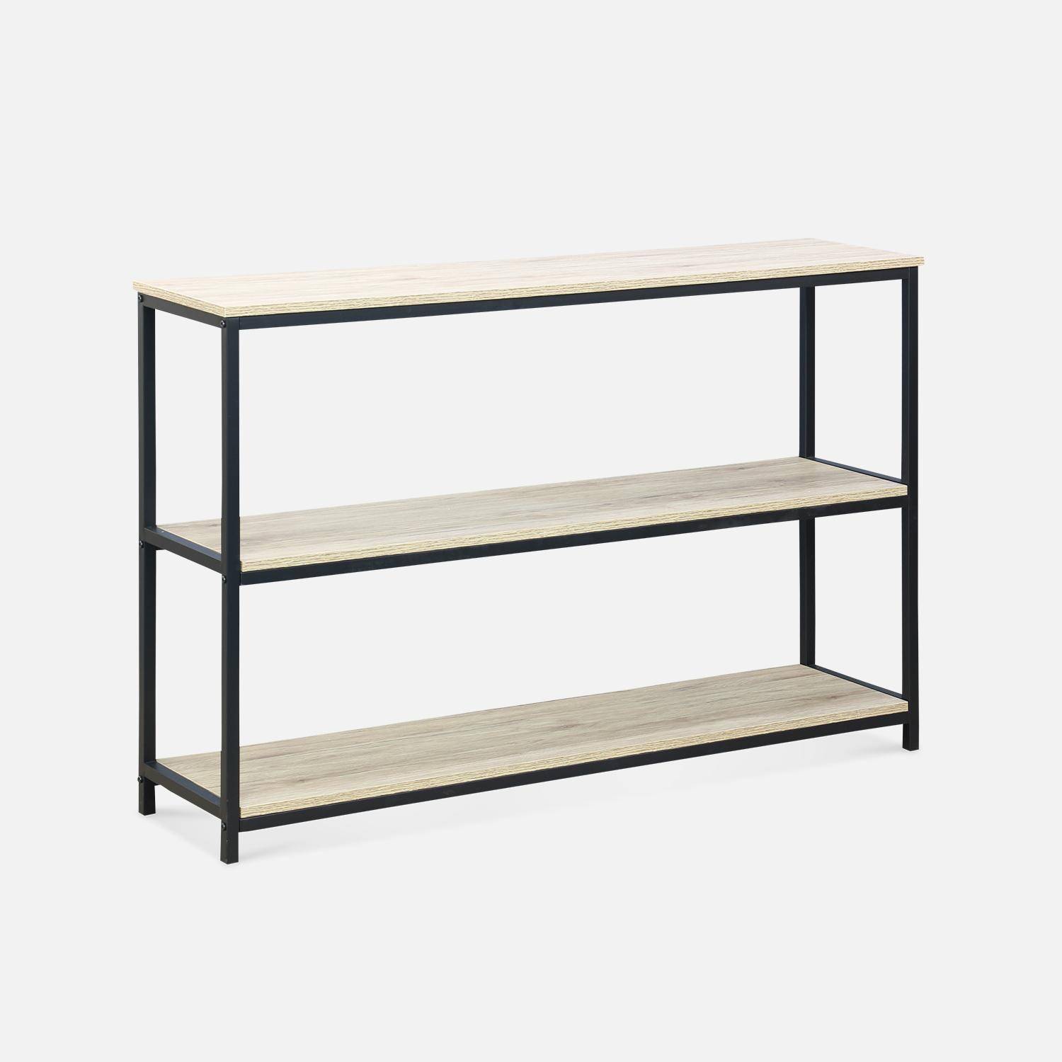 Low 3 shelf metal and wood effect bookcase, 120x30x80cm  - Loft - Black,sweeek,Photo3