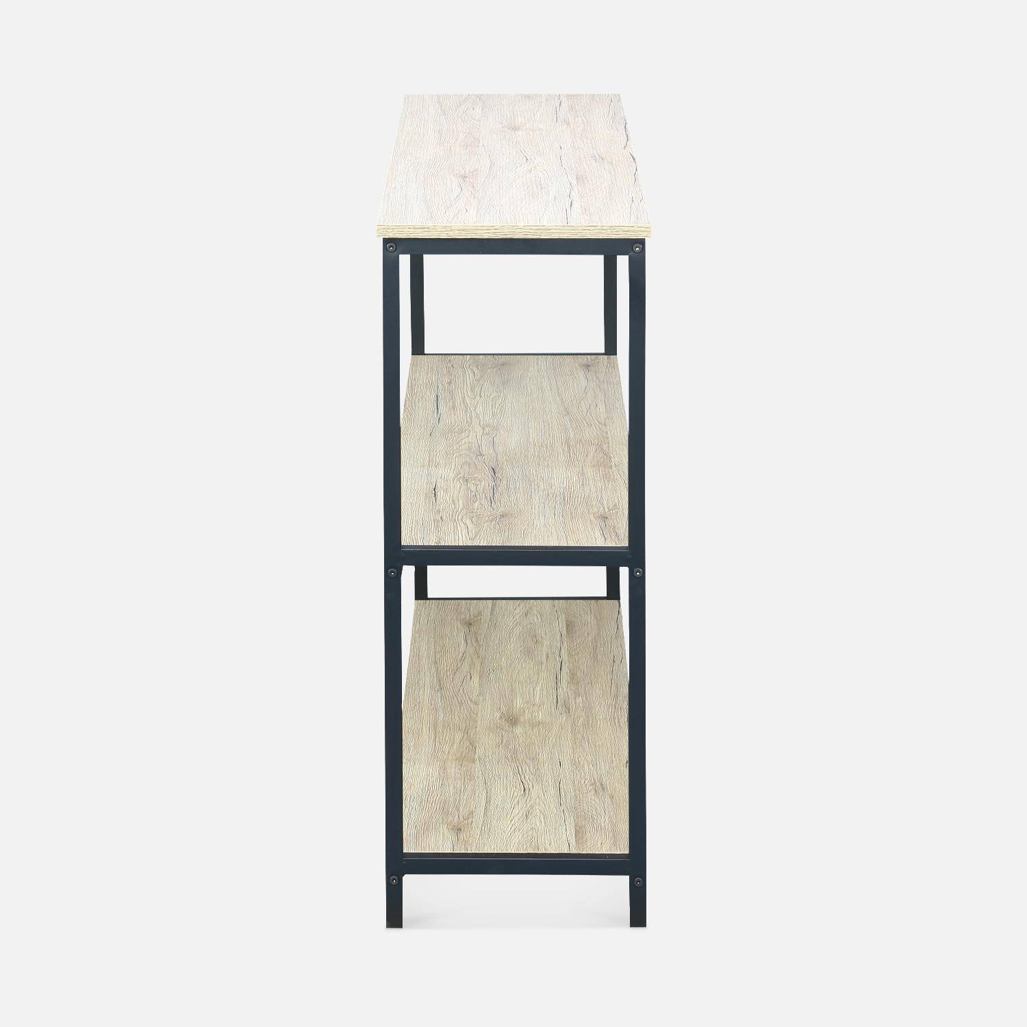 Low 3 shelf metal and wood effect bookcase, 120x30x80cm  - Loft - Black,sweeek,Photo5