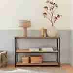 Low 3 shelf metal and wood effect bookcase, 120x30x80cm  - Loft - Black Photo2