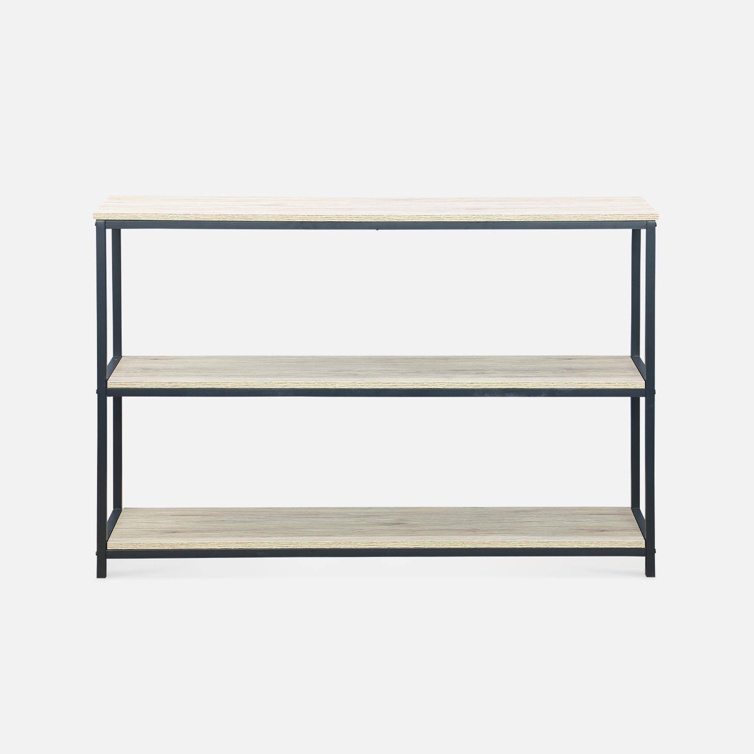 Low 3 shelf metal and wood effect bookcase, 120x30x80cm  - Loft - Black,sweeek,Photo4