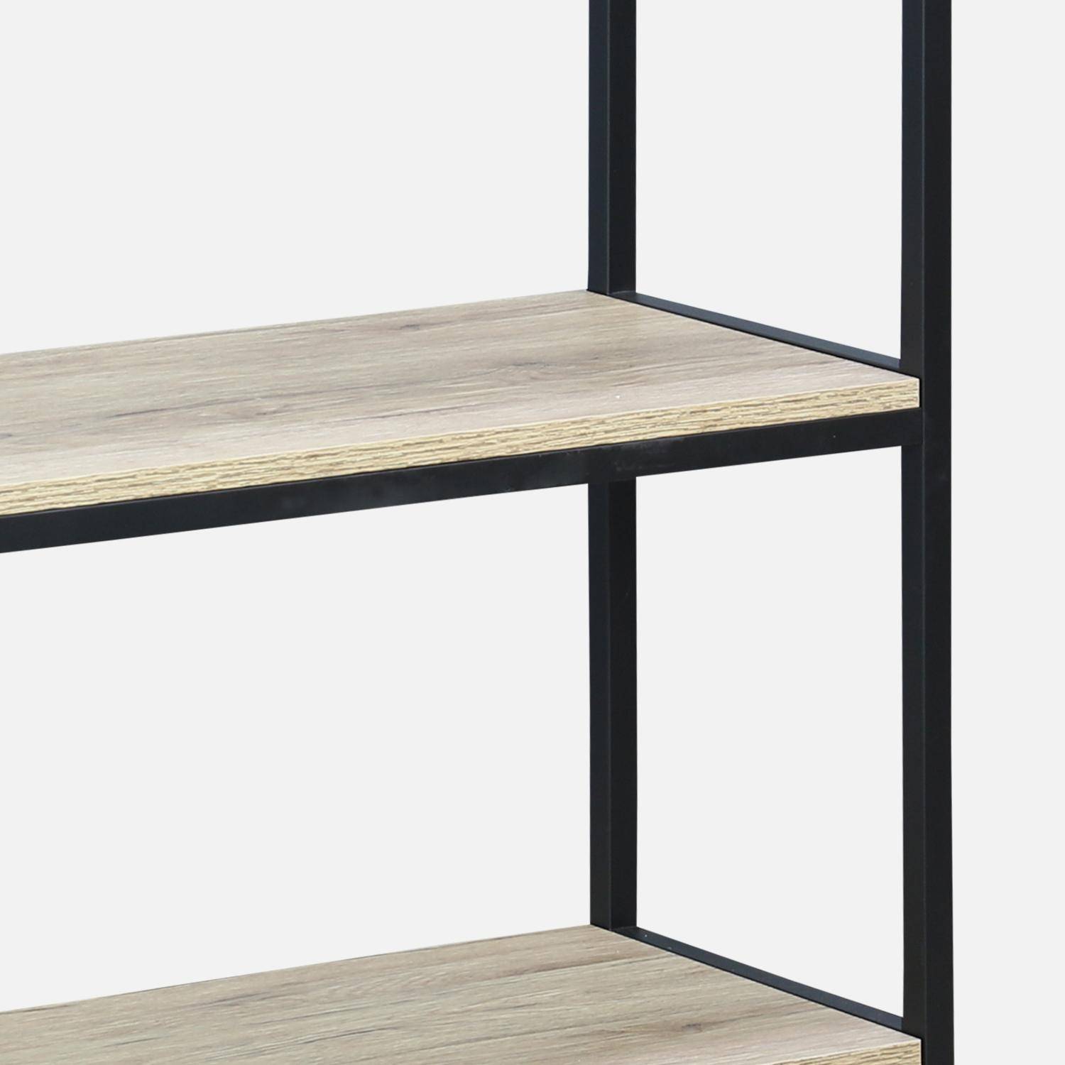Low 3 shelf metal and wood effect bookcase, 120x30x80cm  - Loft - Black,sweeek,Photo6