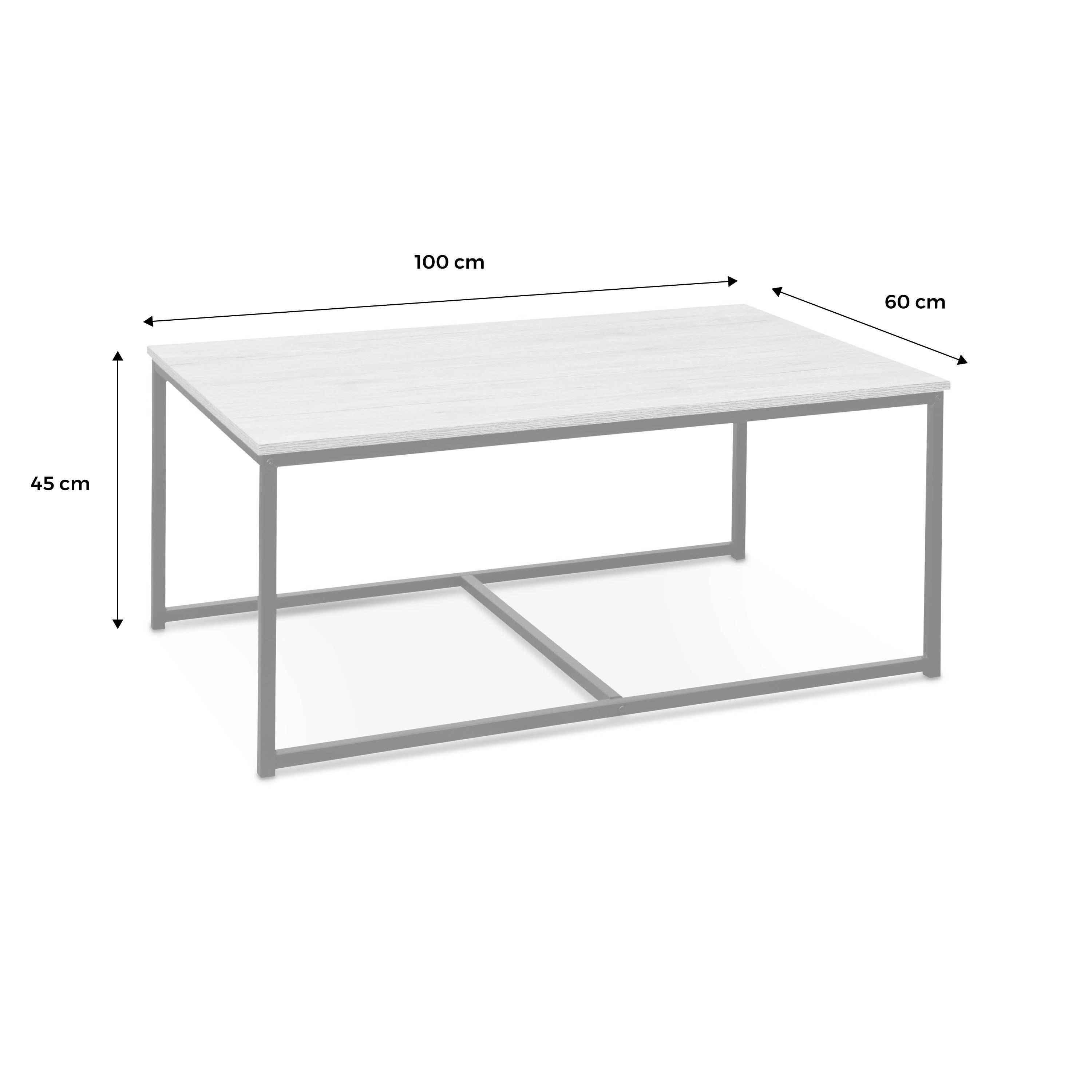 Set van 3 salontafels van zwart metaal en houtlook, inschuifbaar, 1x100x60x45cm / 2x50x50x38cm,sweeek,Photo10