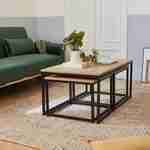 Lot de 3 tables gigognes métal noir et décor bois - Loft - encastrables, 1x100x60x45cm / 2x50x50x38cm Photo2