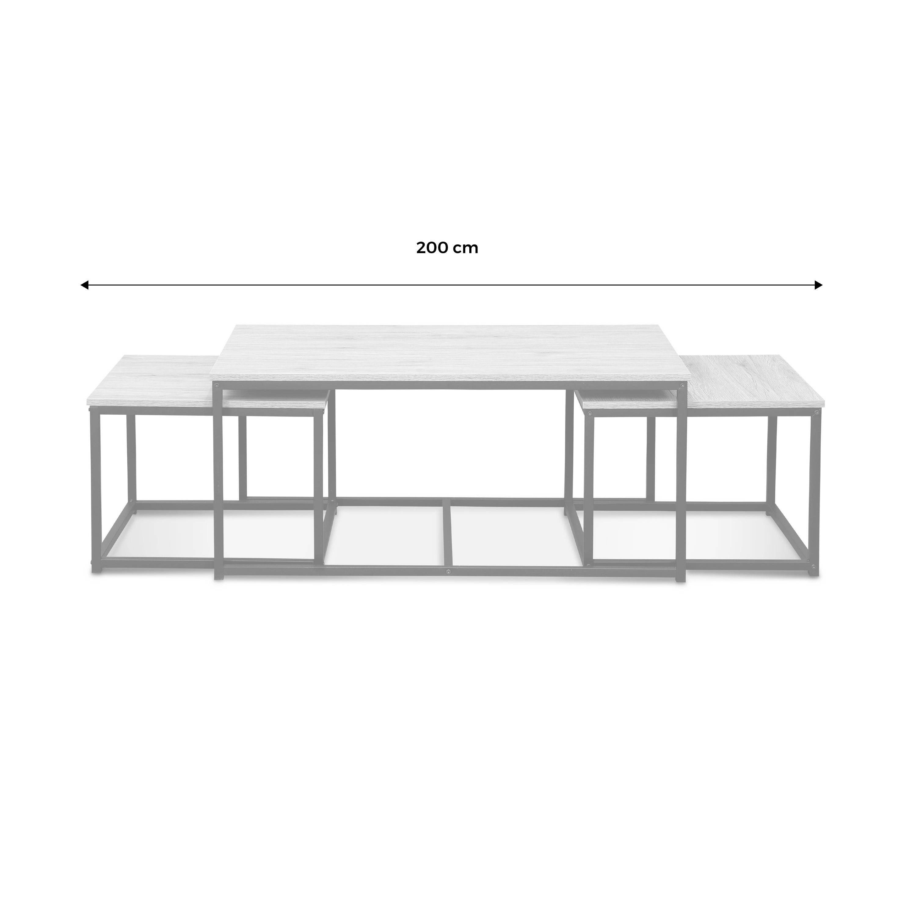 Set van 3 salontafels van zwart metaal en houtlook, inschuifbaar, 1x100x60x45cm / 2x50x50x38cm,sweeek,Photo9