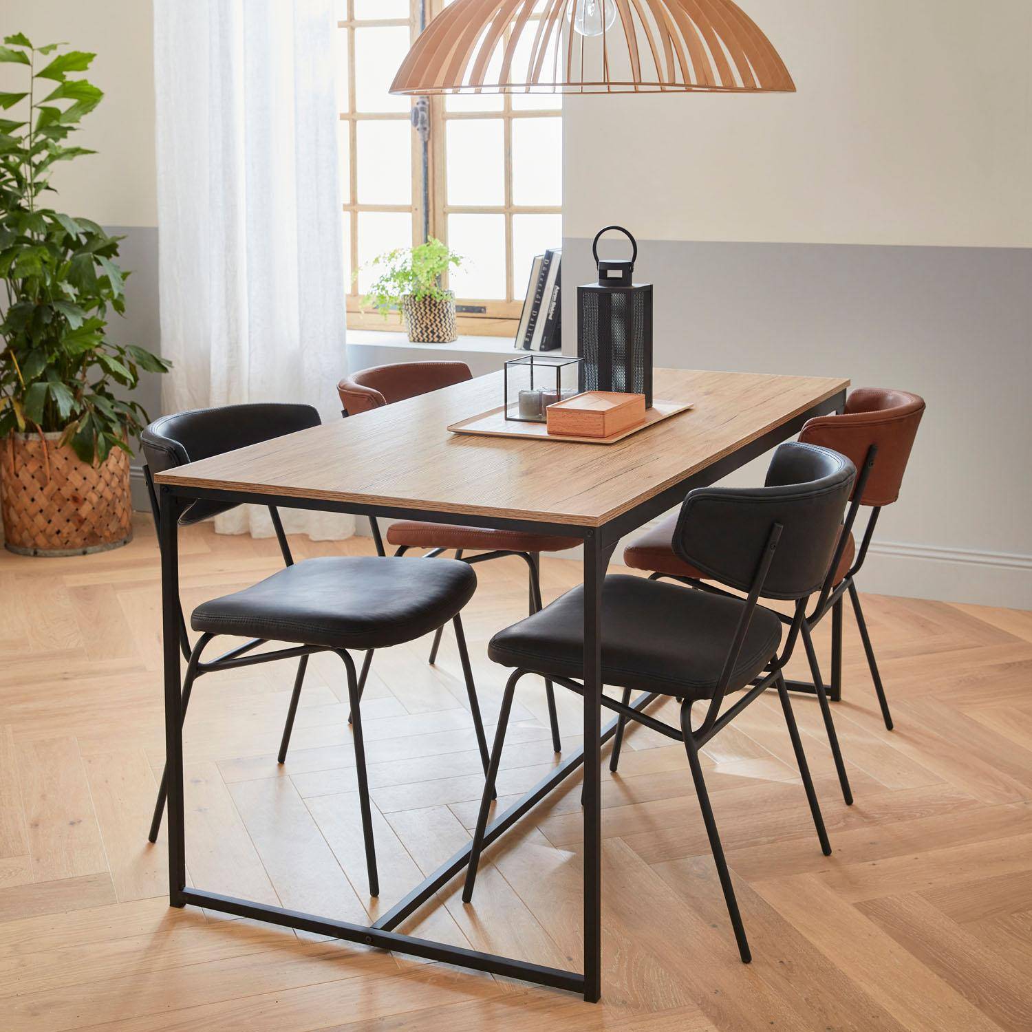 Tavolo da pranzo rettangolare in metallo nero e decorazione legno - Loft - 4 posti, 150cm Photo2