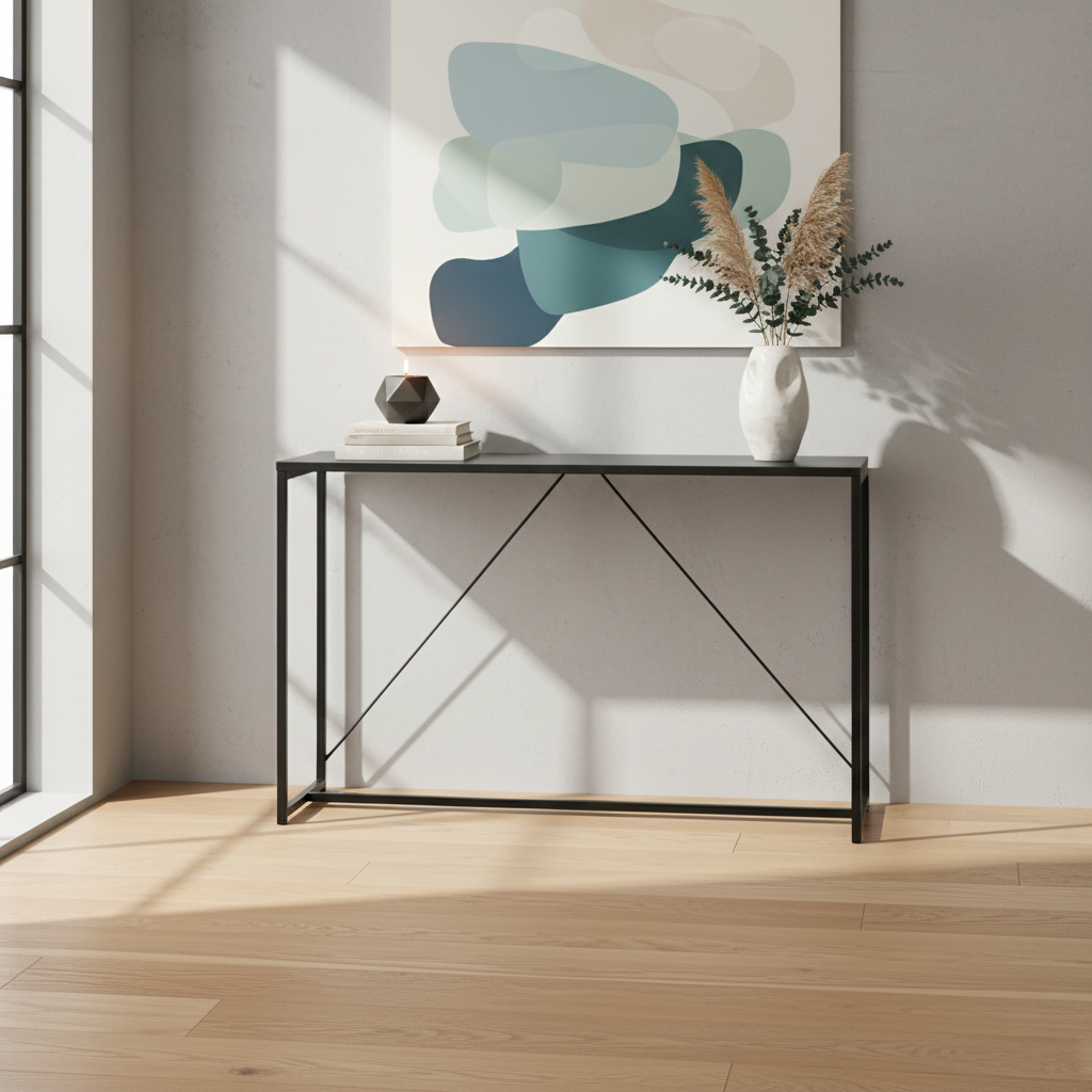Zwart metalen sidetable 120x39x79cm - Industrielle - 1 verstevigingsbalk  Photo1