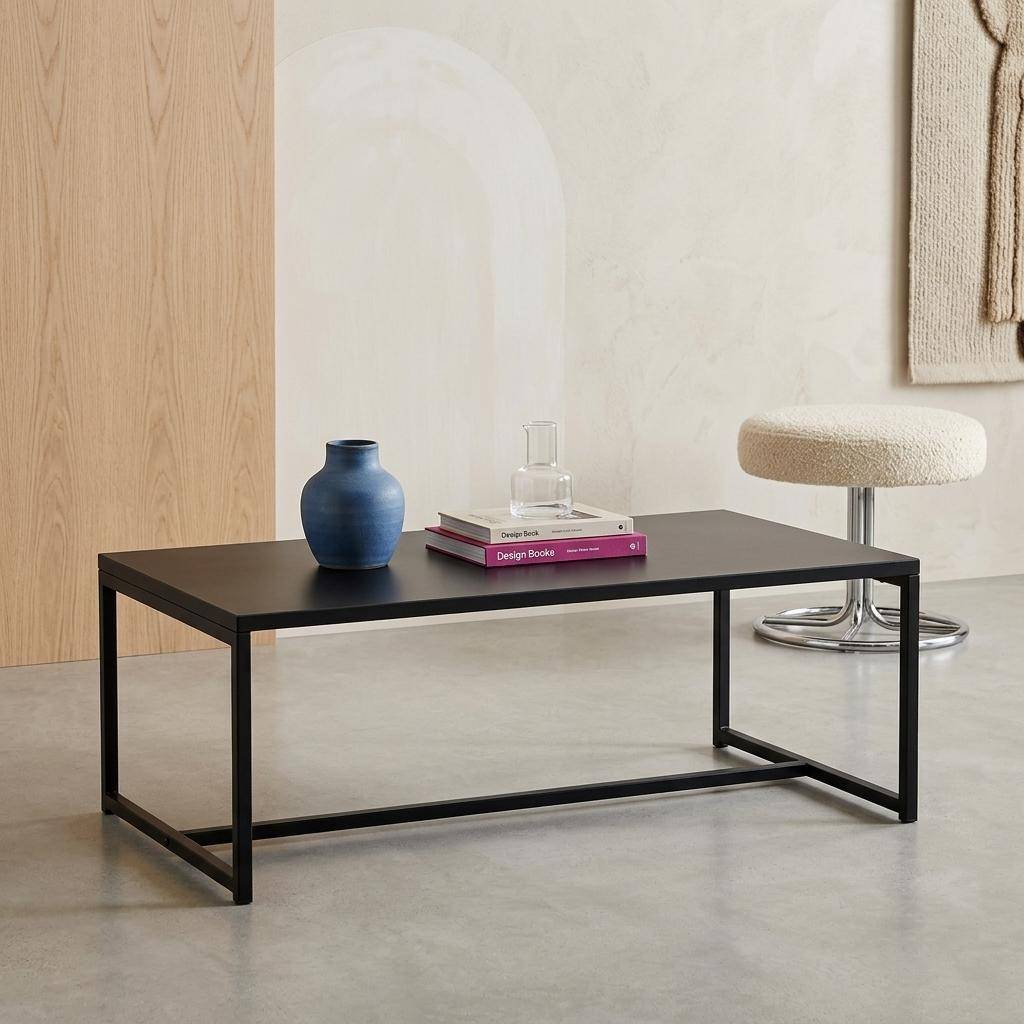 Table basse métal noir 100x50x36cm - Industrielle - pieds en métal, design  Photo1