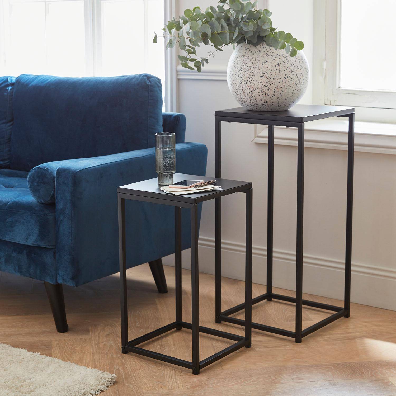 Set of 2 side tables/ end of sofa , Industrielle, Black Photo1