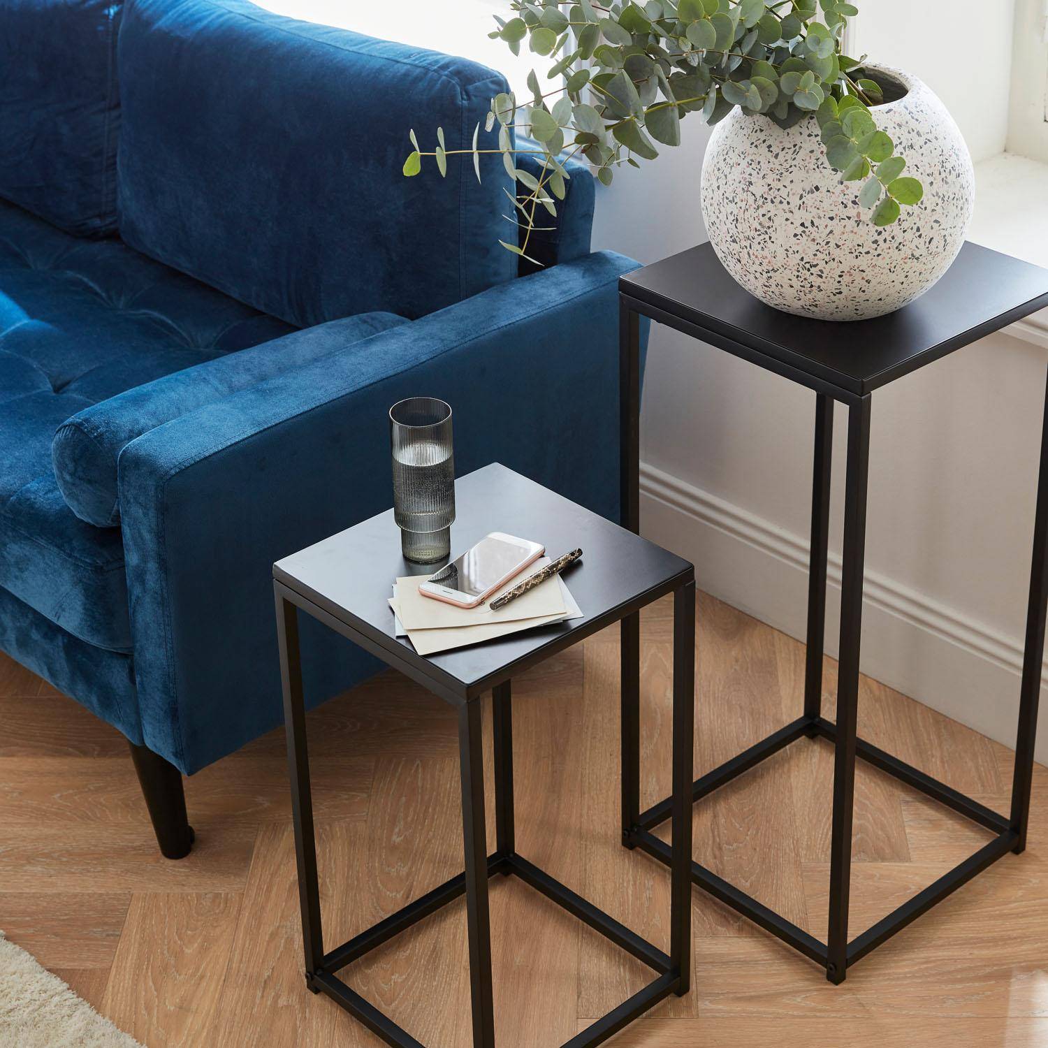Set of 2 side tables/ end of sofa , Industrielle, Black Photo2