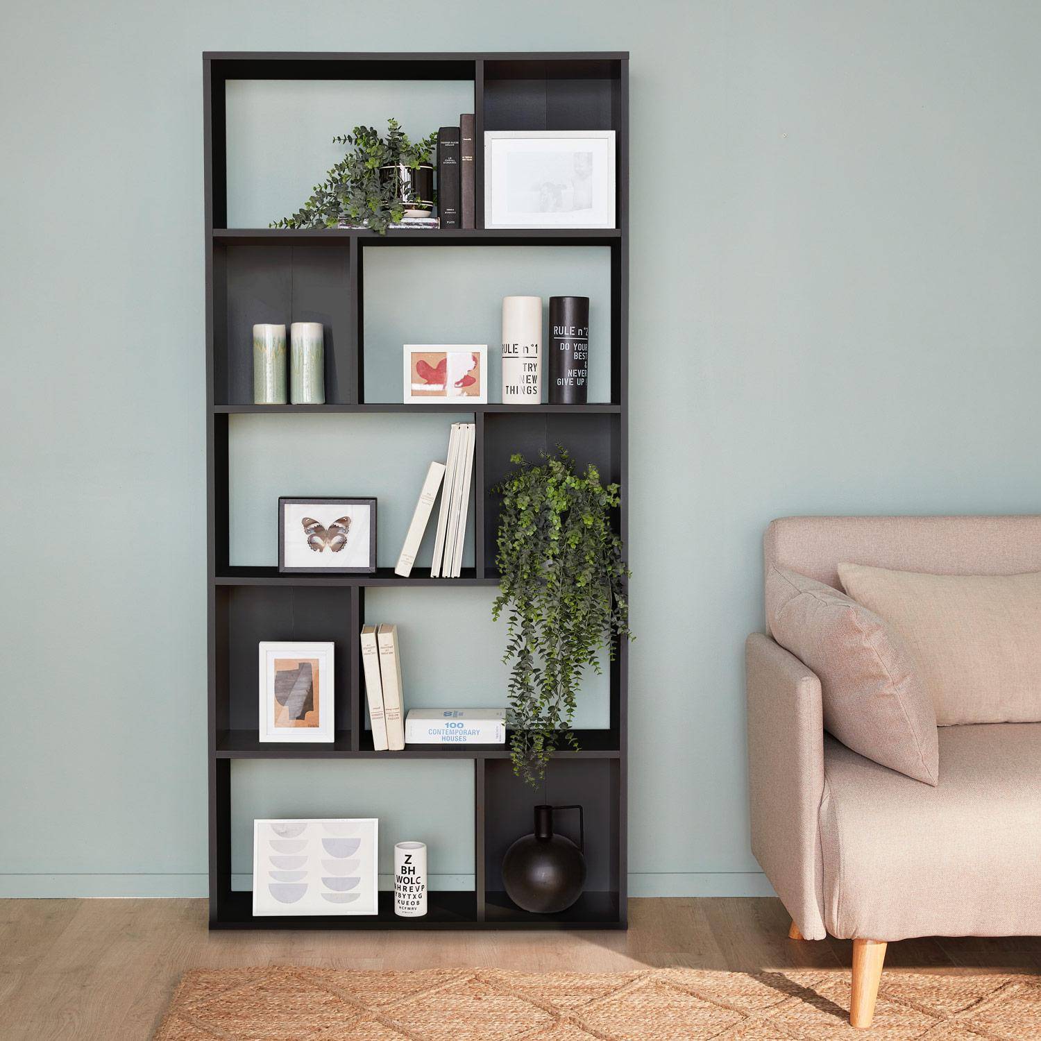 Asymmetrical design bookcase - Pieter - 5 shelves, 10 storage compartments, 83x23x173cm Photo1