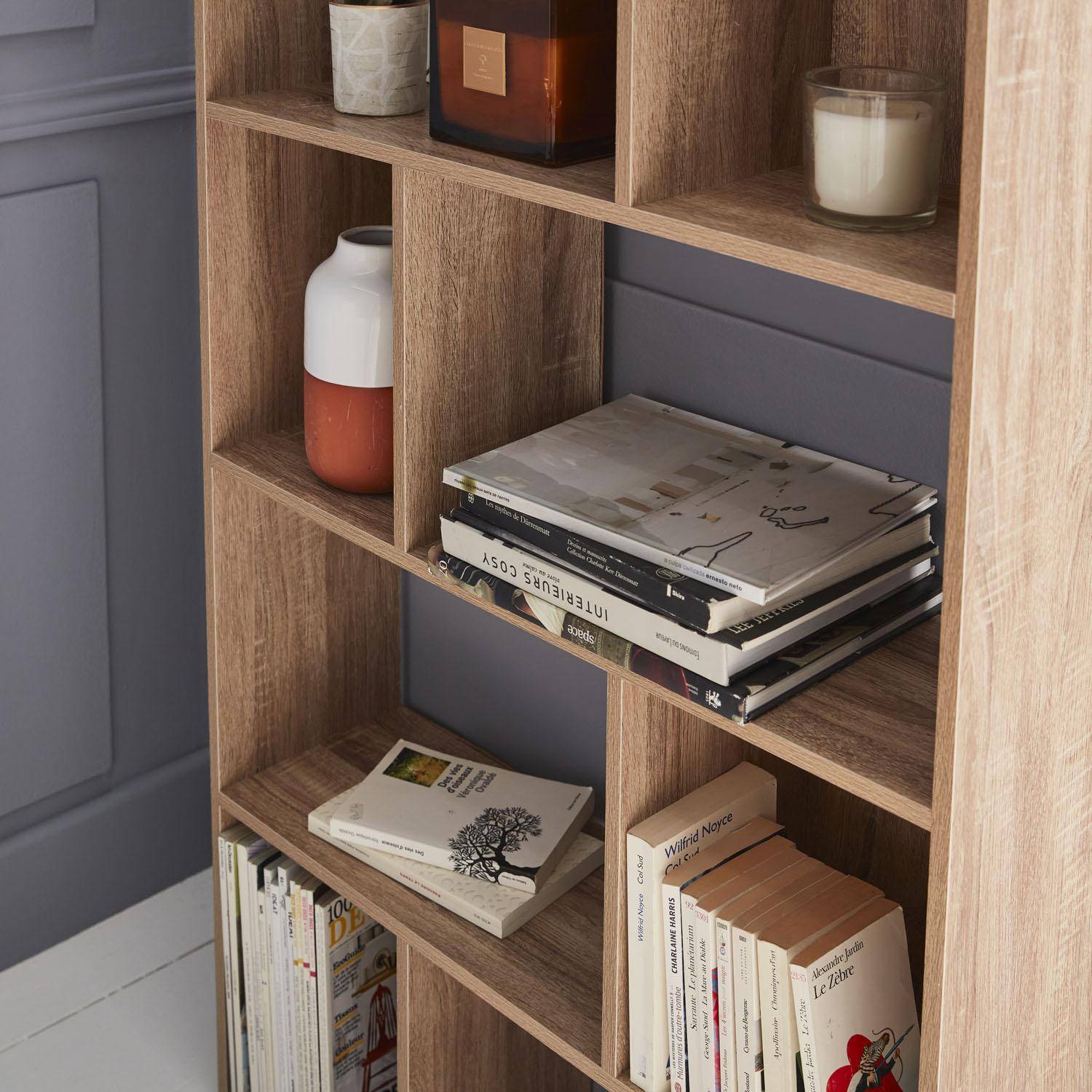 Asymmetrical design bookcase - Pieter - 5 shelves, 10 storage compartments, 83x23x173cm Photo2