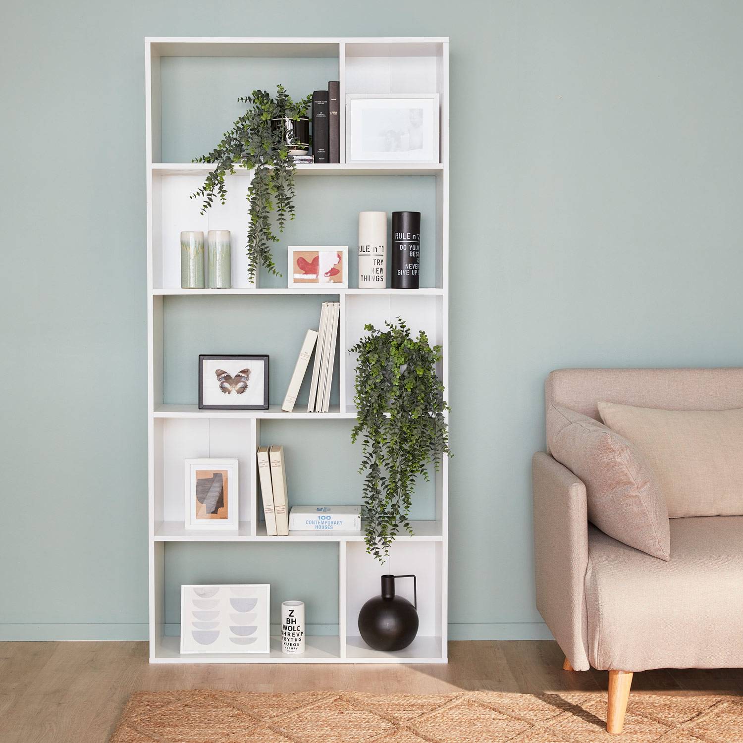  Bücherregal Asymmetrisches Design in weiß, 5 Ebene, 10 Staufächer – Pieter  | sweeek