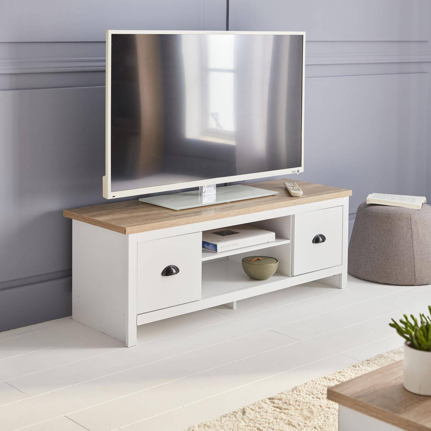 TV meubel wit, 120x39.5x42.5cm met 2 opbergvakken en 2 lades,sweeek,Photo2