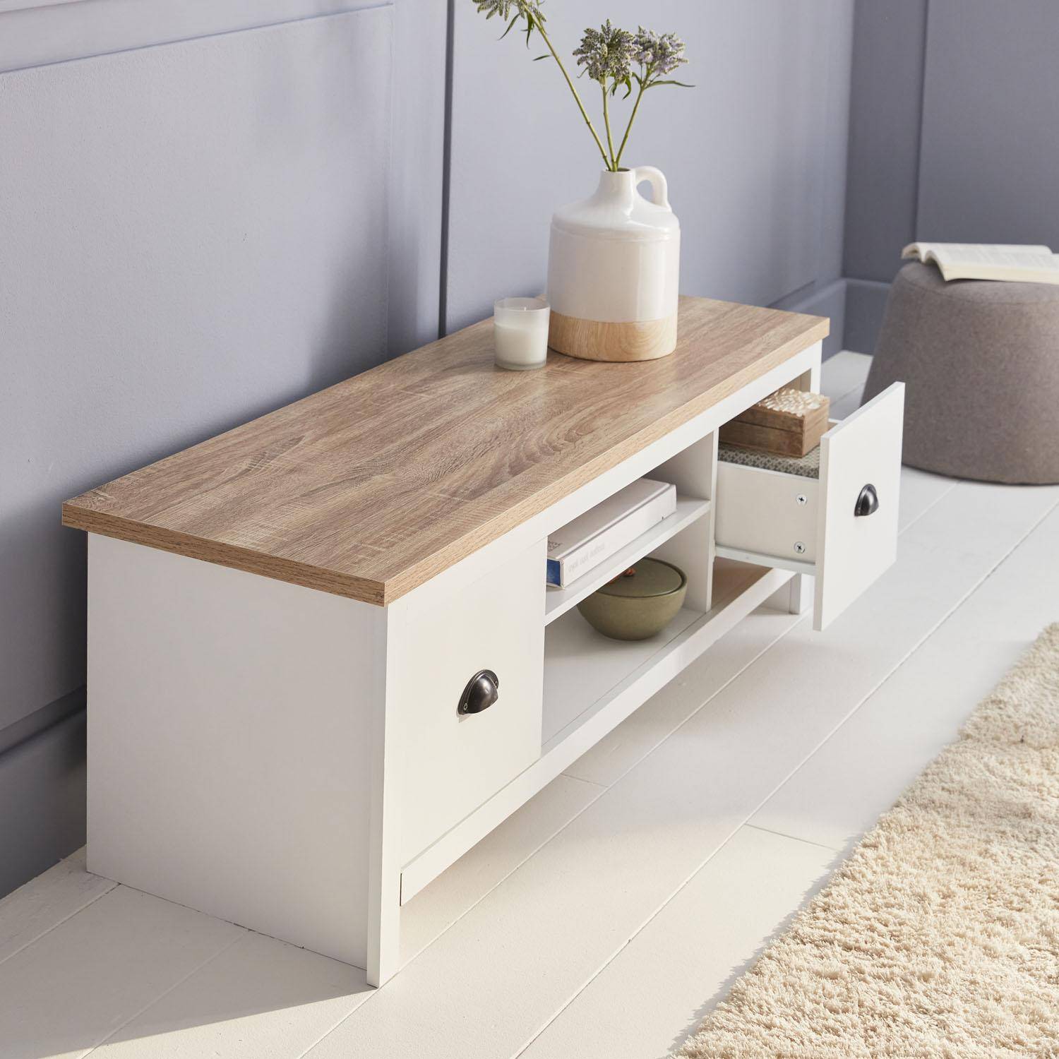 Farmhouse Style TV Stand White And Natural   Icgtv120wh 594374101f3004e528c8335522f8274b 