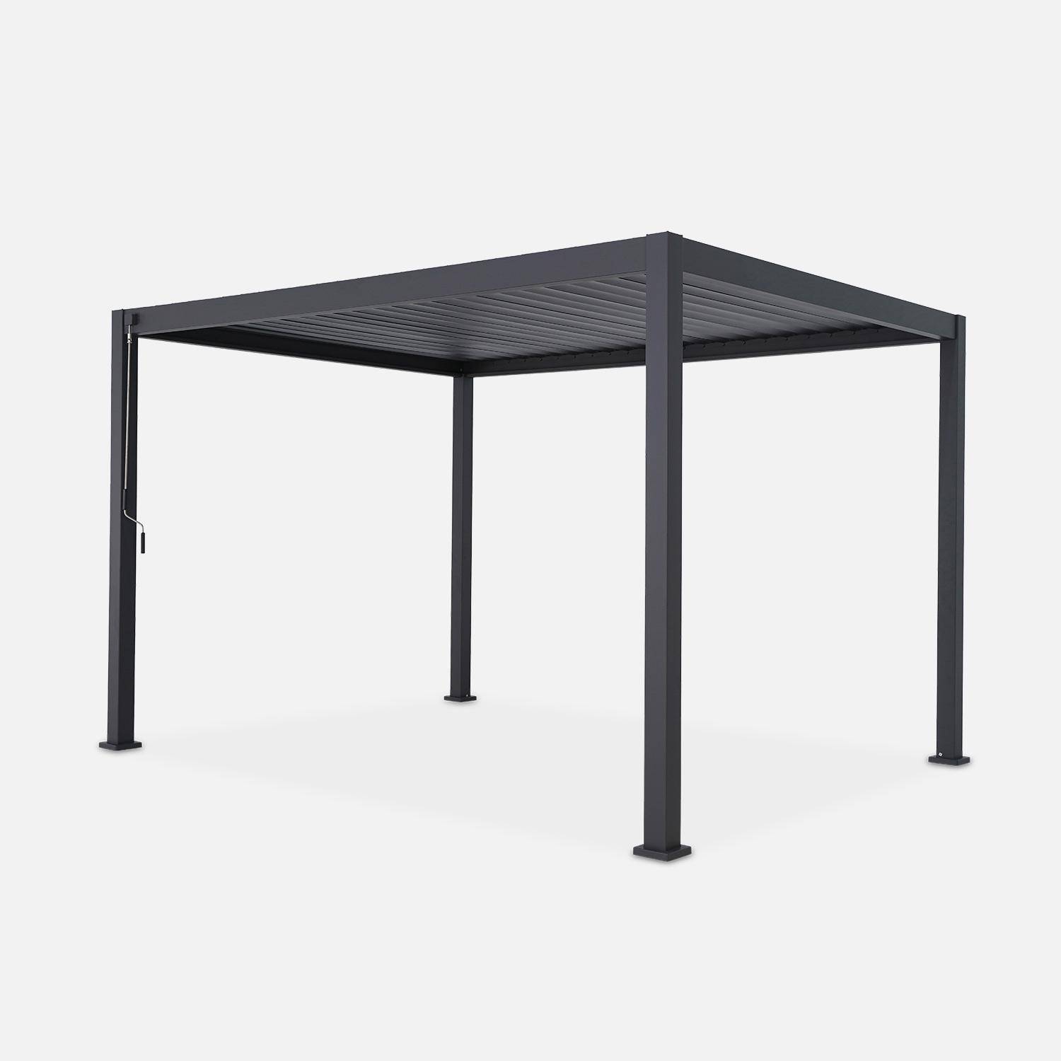 3x4m louvered aluminium pergola with adjustable roof slats, Triomphe 4x3m, Anthracite, 400x300x250 cm,sweeek,Photo1