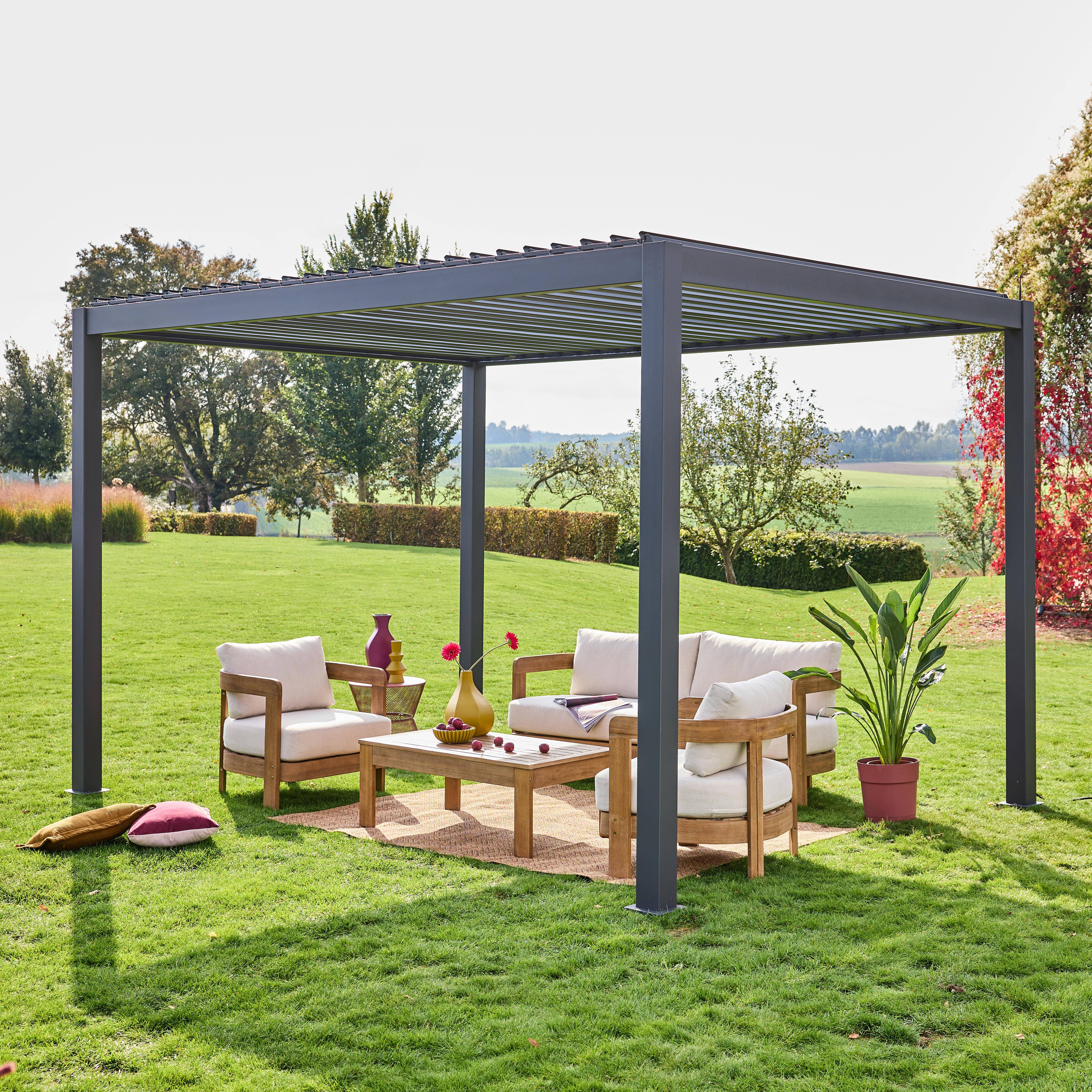 Pergola Bioclimatique gris anthracite – Triomphe – 3x4m, aluminium, à lames orientables  Photo1