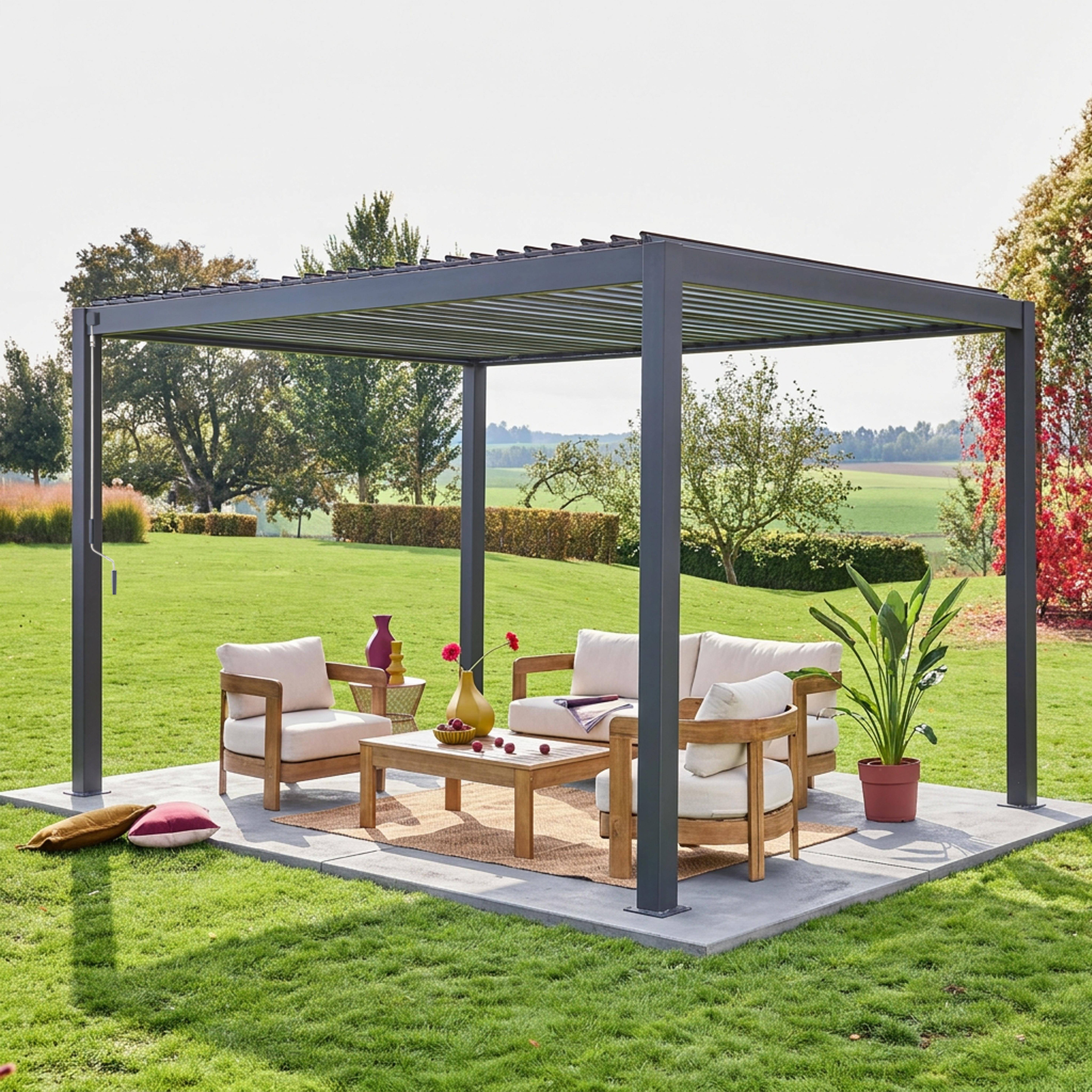 Pergola met lamellendak 4x3m aluminium lamellen verstelbaar antraciet 392 x 301 x 257 cm - Triomphe Photo1