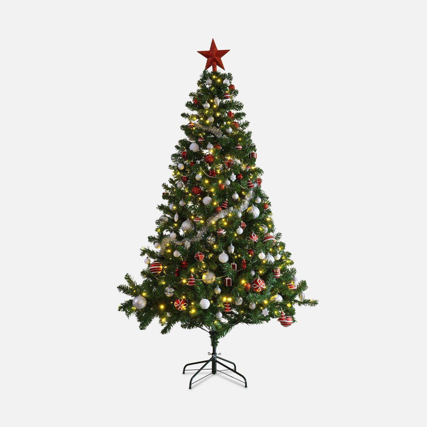 Árvore de Natal artificial com kit de decoração - Ottawa 210cm - verde com decorações vermelhas, prateadas e brancas Photo7