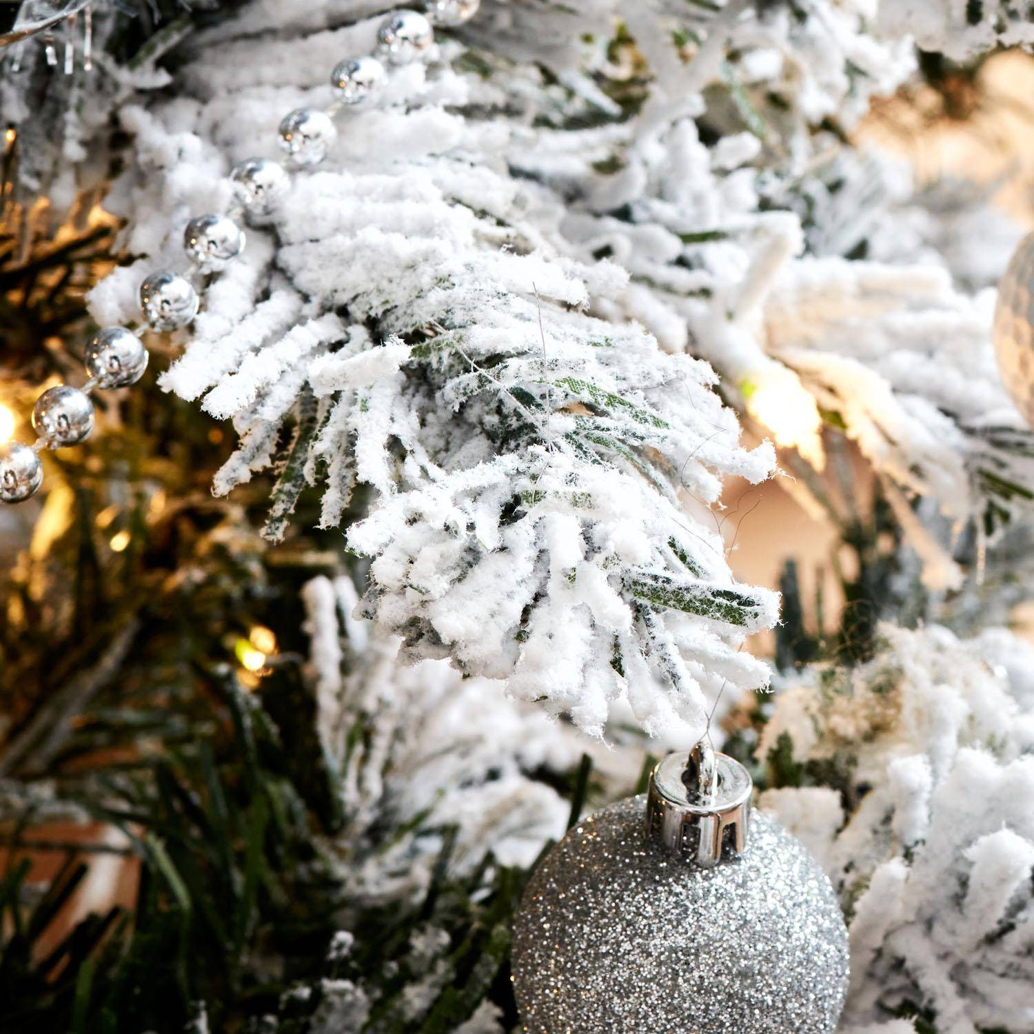 Árvore de Natal artificial coberta de neve com kit de decoração - Montreal 180cm - branca com decorações azuis, prateadas e brancas Photo5