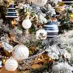 Árvore de Natal artificial coberta de neve com kit de decoração - Montreal 180cm - branca com decorações azuis, prateadas e brancas Photo3