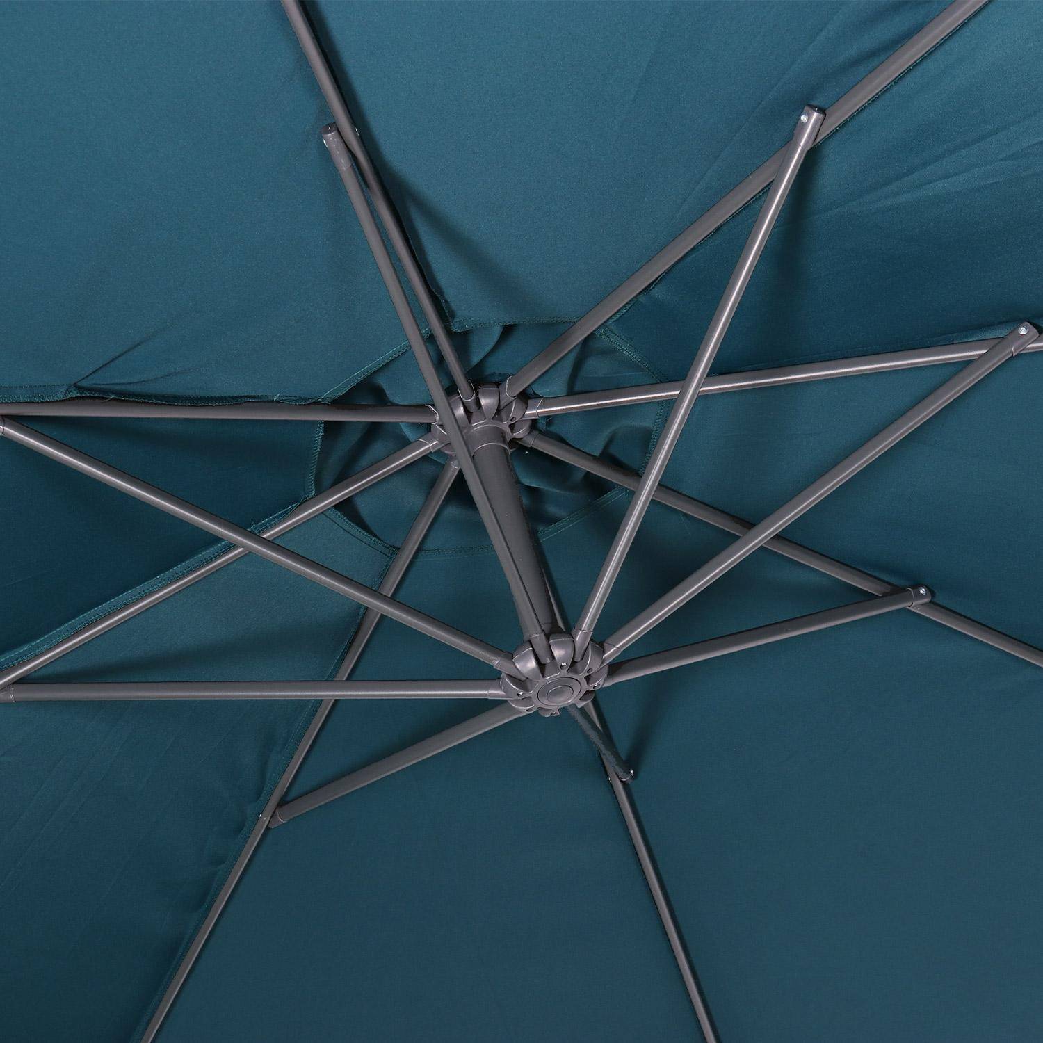 Parasol déporté rond Ø300cm  - Hardelot - Bleu canard - Manivelle anti-retour l Toile déperlante | Facile à utiliser Photo4