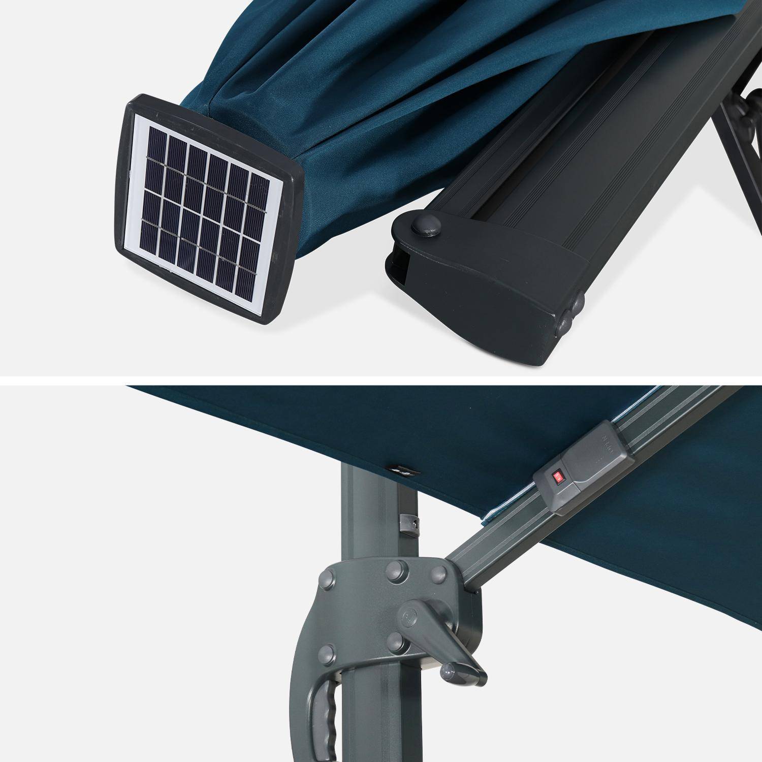 Sombrilla solar LED rectangular 3 x 4 m - Azul Luce - Sombrilla excéntrico inclinable, plegable y giratorio 360°, cargador solar,sweeek,Photo6