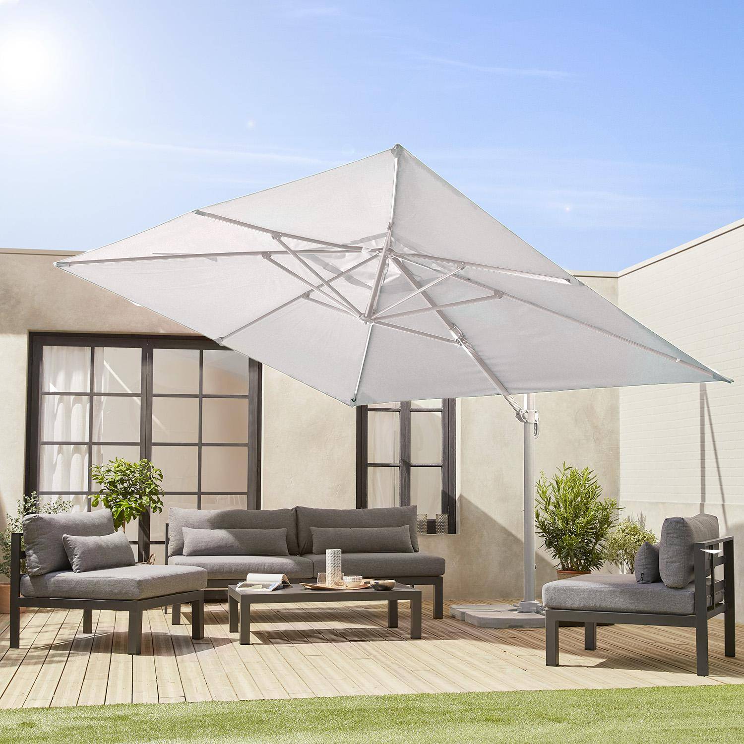 Hoogwaardige 3 x 4m vierkante parasol- St. Jean de Luz  - Wit - Kantelbare, opvouwbare en 360° draaibare zweefparasol Photo2
