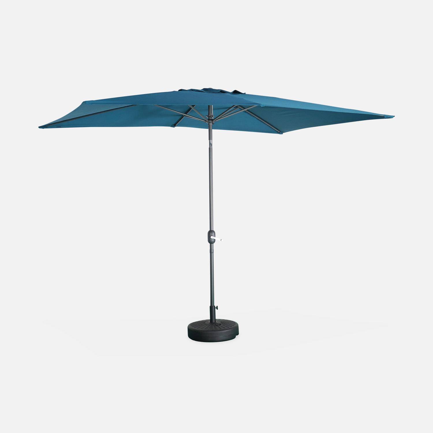 Parasol droit rectangulaire 2x3m - Touquet Bleu canard - mât central en aluminium orientable et manivelle d'ouverture Photo2