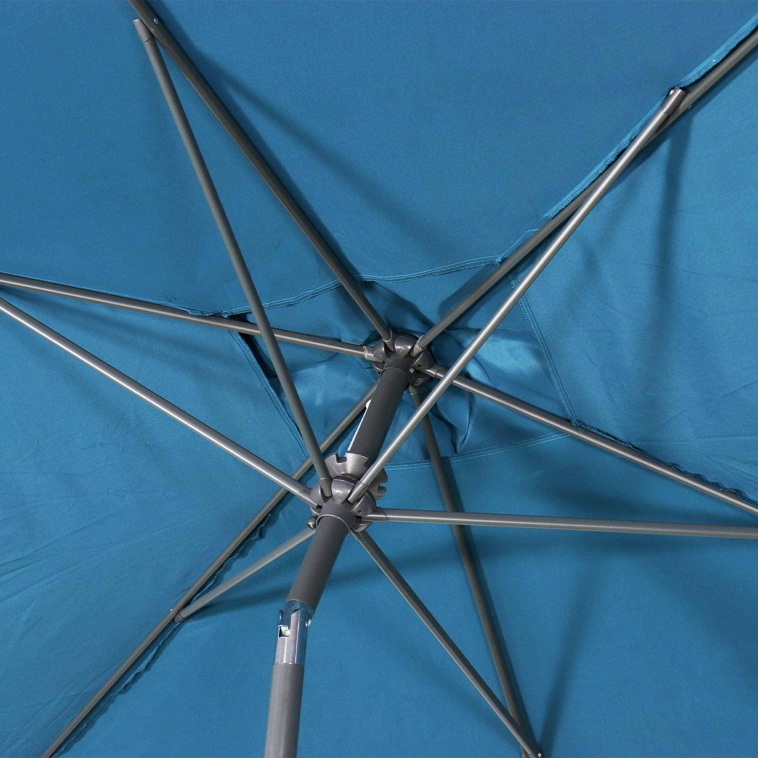 Parasol droit rectangulaire 2x3m - Touquet Bleu canard - mât central en aluminium orientable et manivelle d'ouverture Photo6