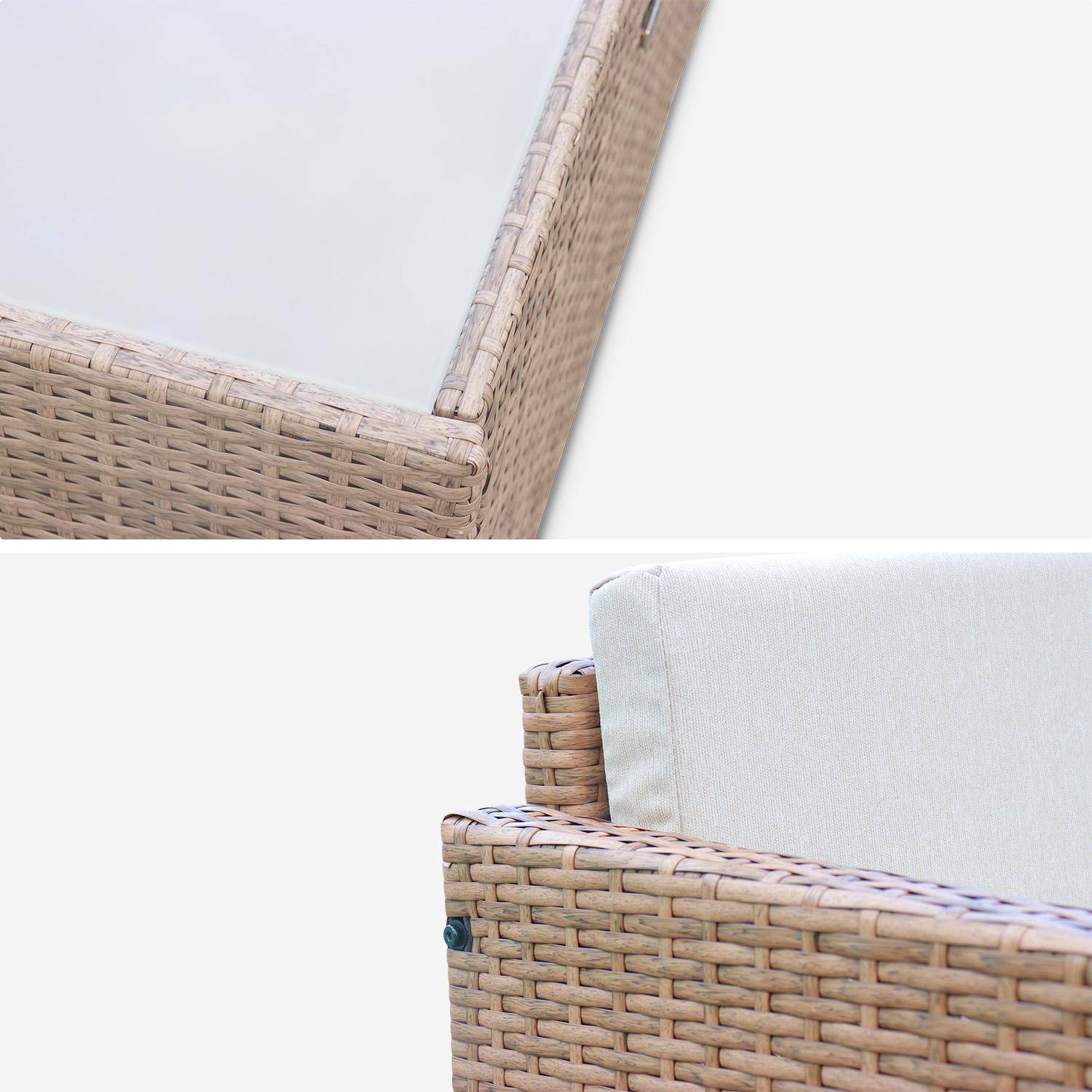 Wicker loungeset - 4 plaatsen - 1 bank, 2 fauteuils, een lage tafel. Naturel wicker en beige kussens,sweeek,Photo6
