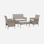 Conjunto de muebles de jardín de resina trenzada - Moltès - Natural, cojines beige - 4 plazas - 1 sofá, 2 sillones, una mesa de centro Photo3