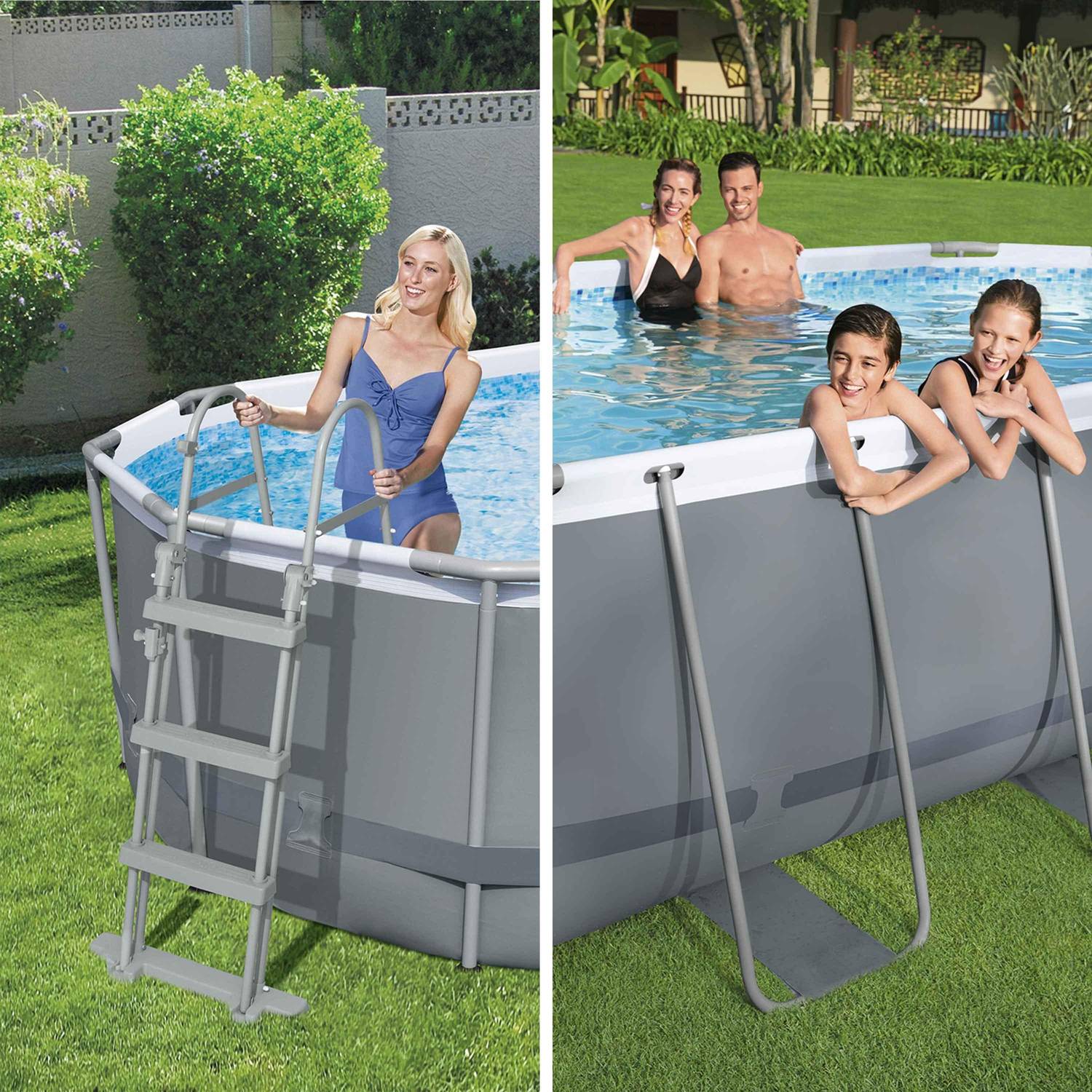 BESTWAY Spinelle - Komplettes Schwimmbad-Set - Grau - ovales Steel Frame Pool-Set 4,27 x 2,50 m, inklusive Filterpumpe, Leiter und Reparaturset  Photo4