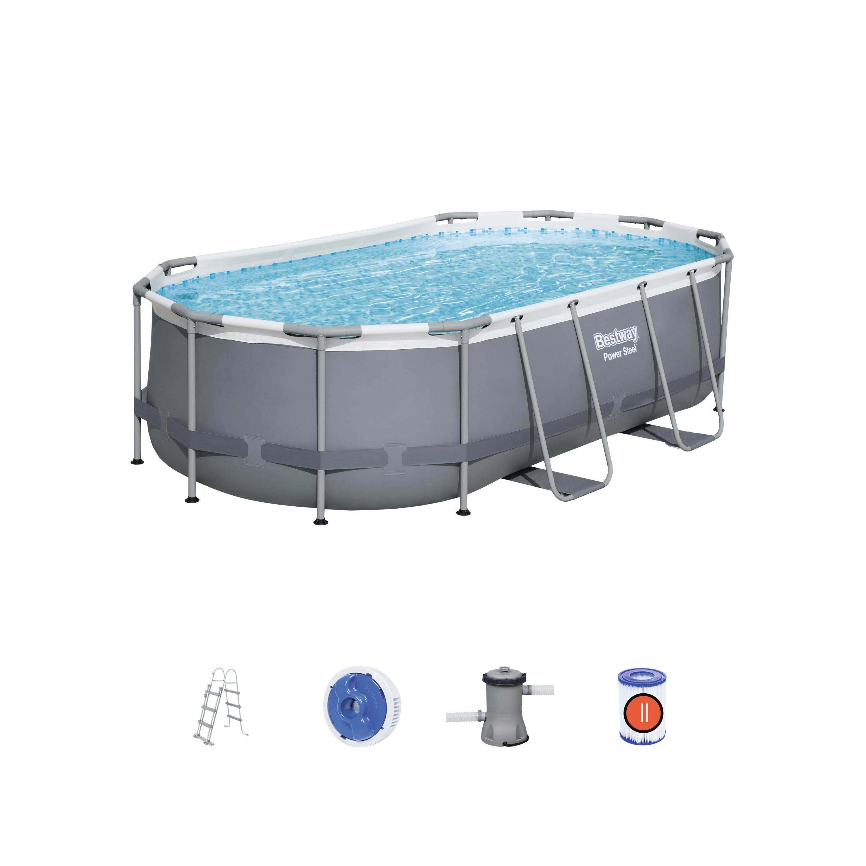 Compleet BESTWAY zwembad – Spinelle grijs – Ovaal frame zwembad 4x2 m, inclusief filterpomp, 3-trapsladder en vlotter,sweeek,Photo1