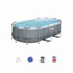 Kit piscine complet BESTWAY – Spinelle grise – piscine ovale tubulaire 4x2 m, pompe de filtration, échelle et kit de réparation inclus  Photo1