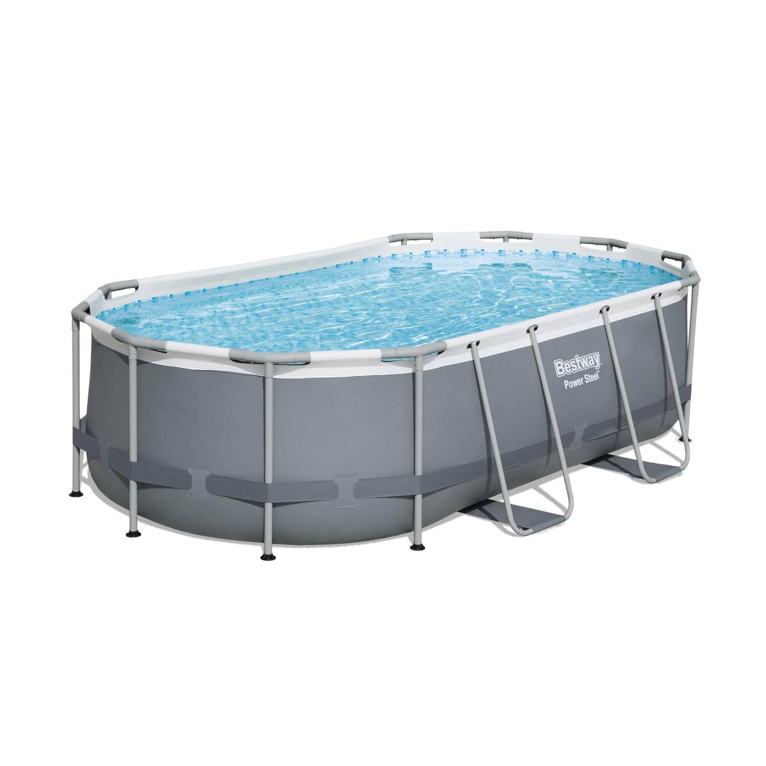 BESTWAY Spinelle - Komplettes Schwimmbad-Set - Grau - ovales Steel Frame Pool-Set 4,27 x 2,50 m, inklusive Filterpumpe, Leiter und Reparaturset  Photo2