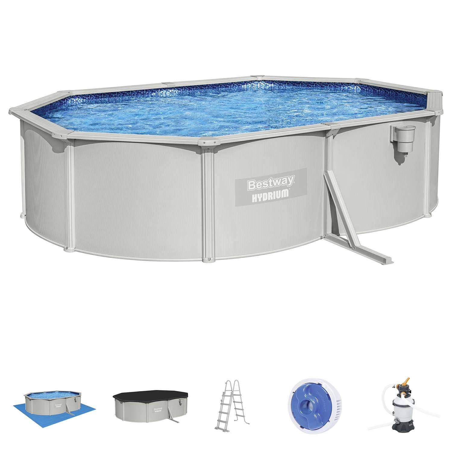 Pool aus Stahl zum Aufstellen Hydrium Torrens, oval 5x4m, grau mit Sandfilter, Bodenmatte, Abdeckung und Leiter  Photo1