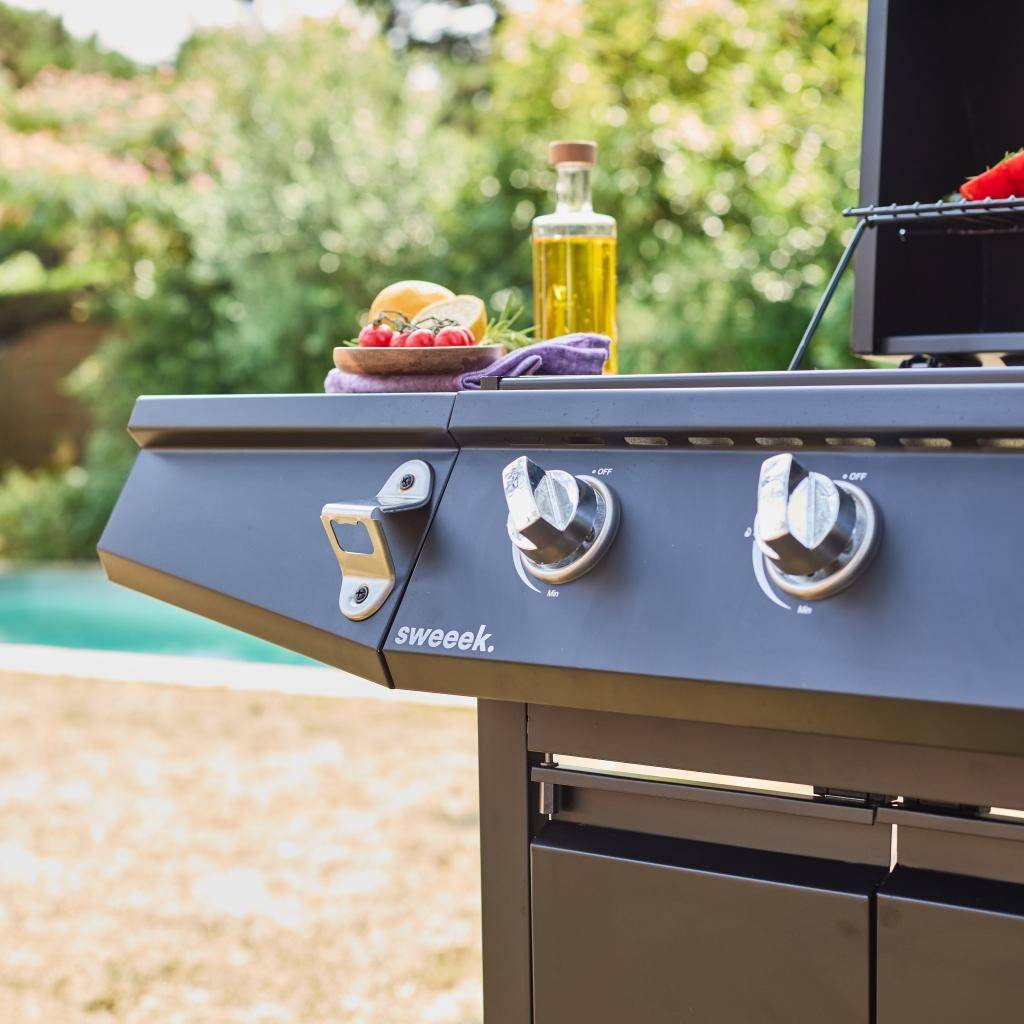 Barbecue a gás de 3 queimadores com 1 queimador lateral, Treville Espreguiçadeira, Preto, 117.2x43.5x103 cm,sweeek,Photo4