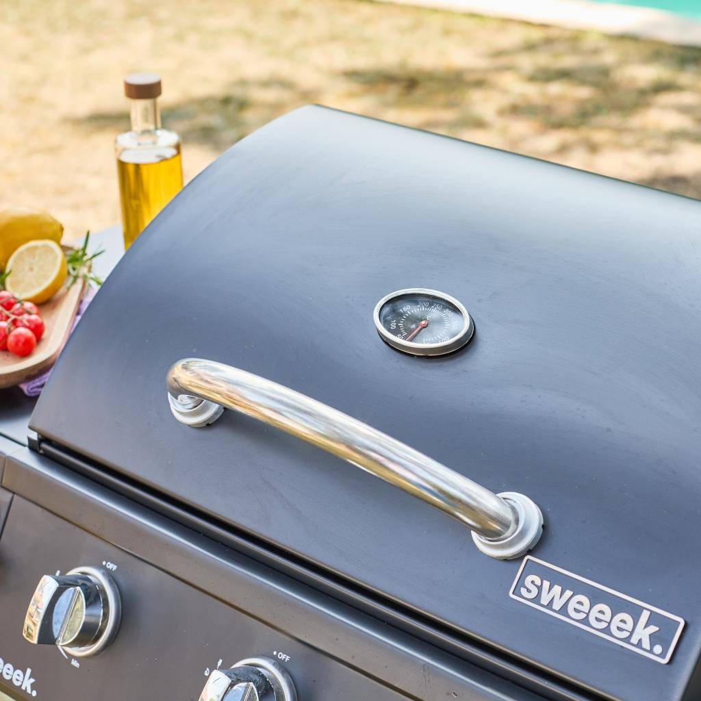 Barbecue a gás de 3 queimadores com 1 queimador lateral, Treville Espreguiçadeira, Preto, 117.2x43.5x103 cm Photo8