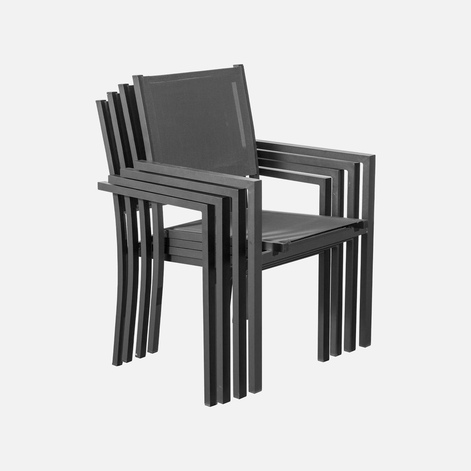 Salon de jardin en aluminium et textilène - Capua 180cm - Anthracite, gris - 8 places - 1 grande table rectangulaire, 8 fauteuils empilables Photo6