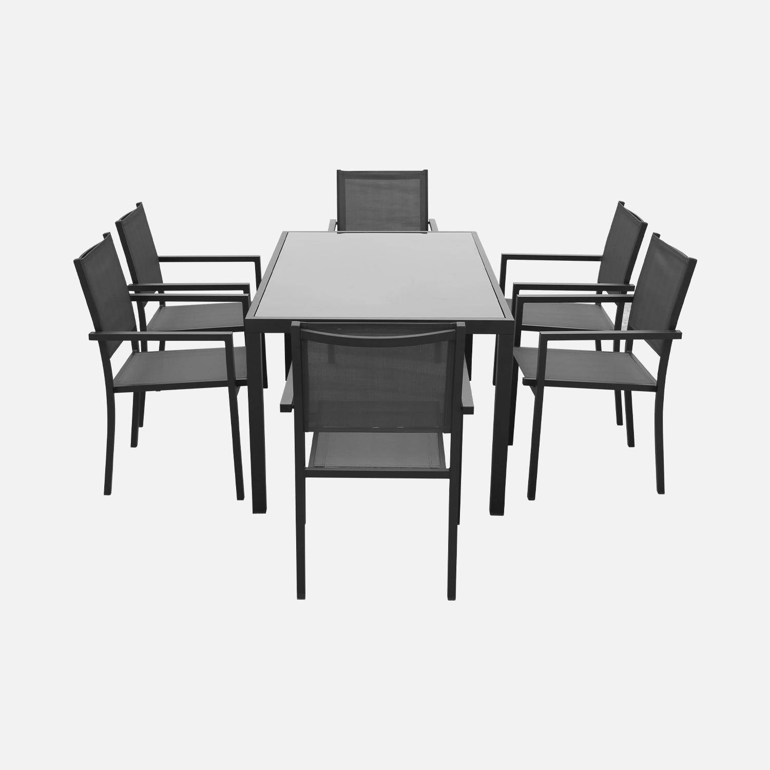 Gartengarnitur aus Aluminium und Textilene - Capua 180 cm - Anthrazit, grau - 8 Plätze - 1 großer rechteckiger Tisch, 8 stapelbare Sessel Photo4