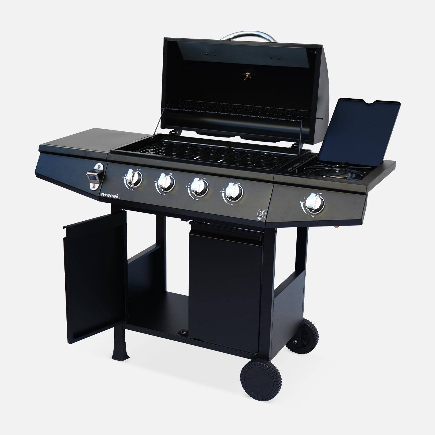 Barbecue a gás de 5 queimadores com 1 fogo lateral, Treville 5, Preto, 125x43.5x103 cm Photo5